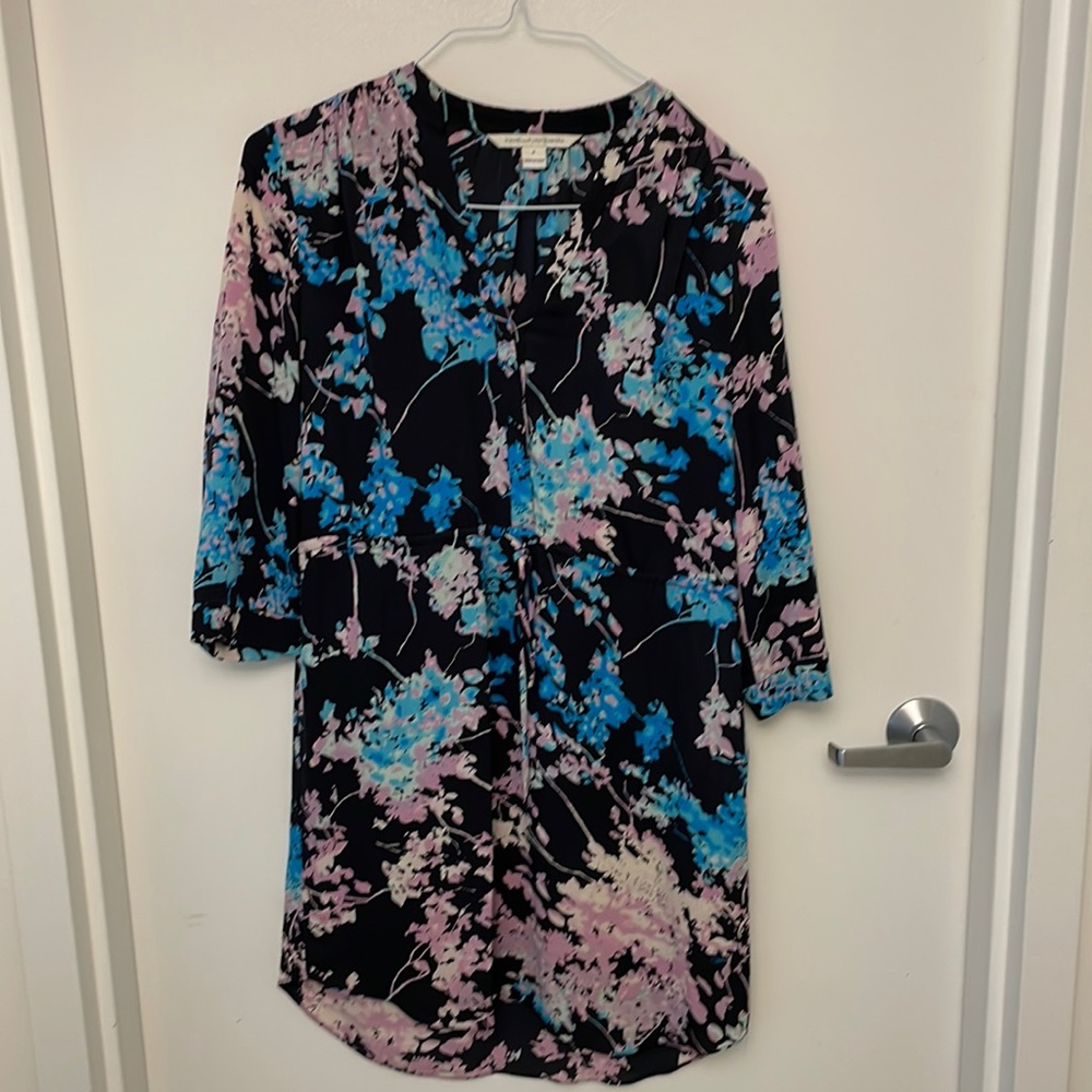 Black floral Diane Von Furstenberg shirt dress, size 6